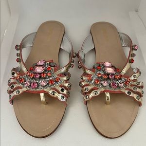 Miu Miu Women’s Glitter Crystals Sequin Flat Open Toe Slip On Mules Size 37.5